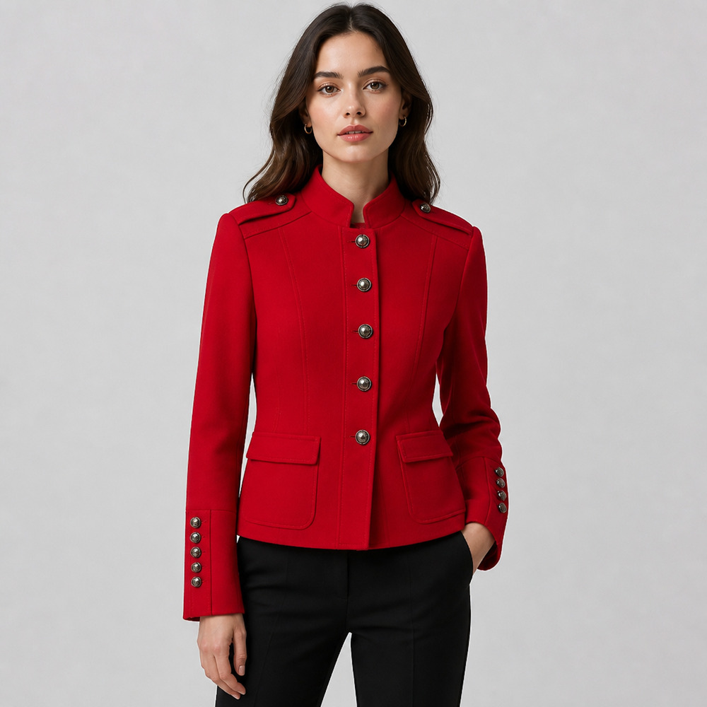 Banana Republic Red Collared Button Down Short Military Jacket Womens Size 4